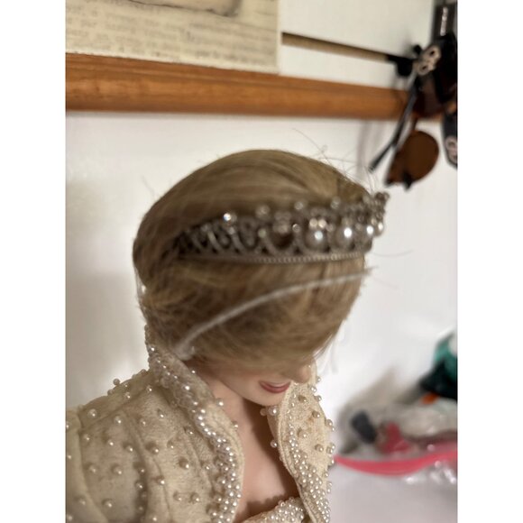 Princess Diana Porcelain Doll In Pearl Embellished Evening Gown W/ Tiara & Stand - Picture 9 of 16